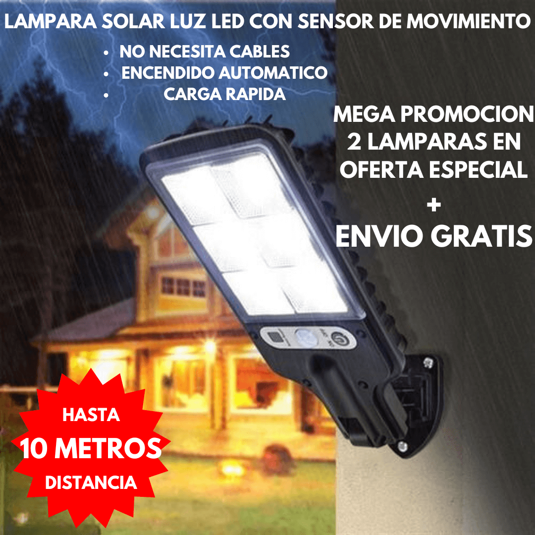 LAMPARA LUZ LED SOLAR CON SENSOR DE MOVIMIENTO - ILUMINE SUS ESPACIOS Y MANTENGA SEGURO